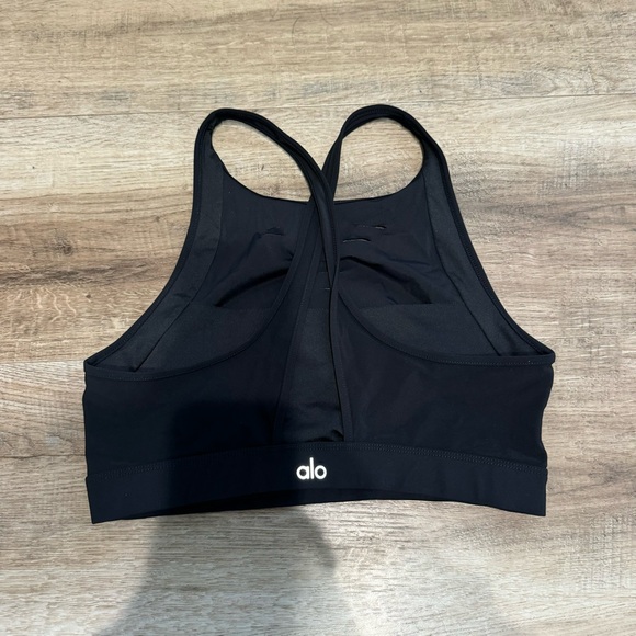 Alo Black Ribbed High Neck Sports Bra Size L - Picture 4 of 5